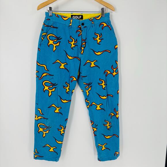 GOLF WANG Flame Pants Size 32 Mens Blue Tyler The Creator Tapered Cotton - Picture 1 of 7